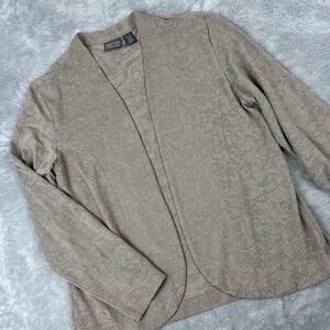 Chicos Additions Knit Open Cardigan Womens 2 US M Taupe Silver Floral Shimmer
